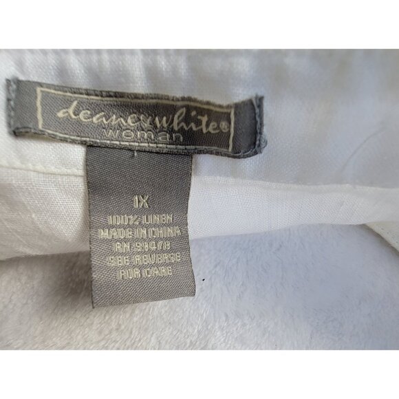 Deane and White Womens 1X Linen Button-Up Blouse Top 3/4 Sleeve W/ Lace Cuffs - Picture 3 of 7
